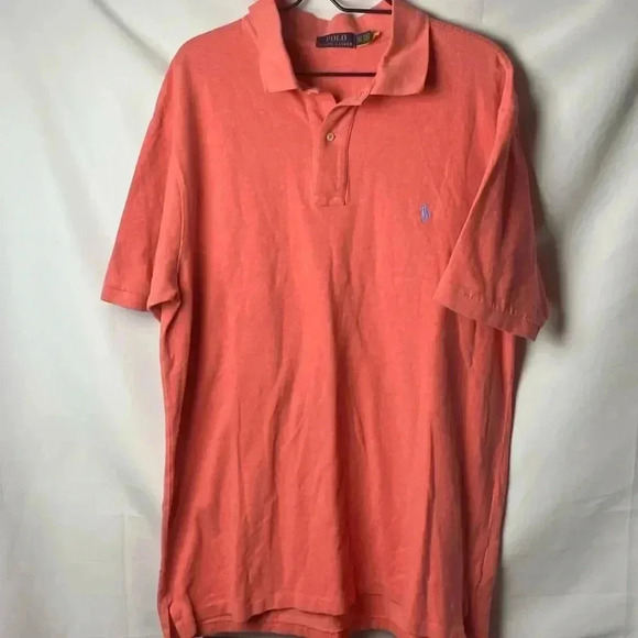 POLO RALPH LAUREN MENS SIZE XLT CORAL POLO SHIRT 100% COTTON LAVENDAR EMBLEM - Picture 1 of 12